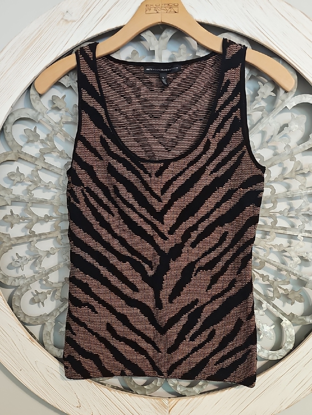 White House Black Market Black & Brown Zebra-Print Tank